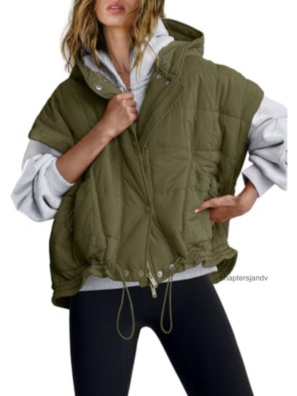 Oversized Quilted Puffer Vest Hooded Zip Sleeveless Jacket